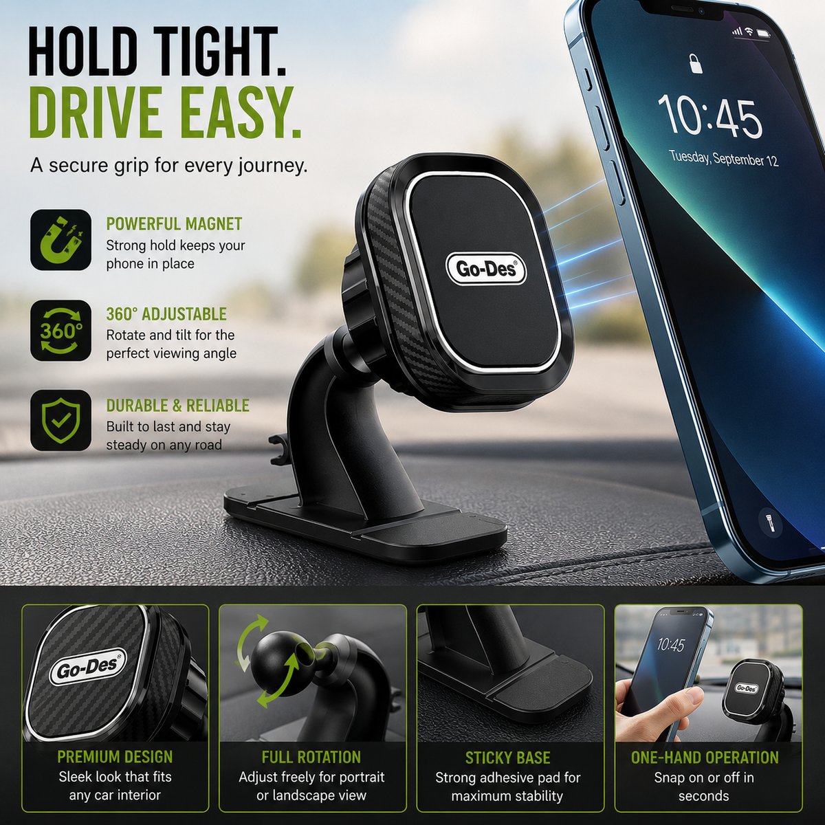 Magnetic Car Dashboard Phone Holder | Universal Mobile Stand