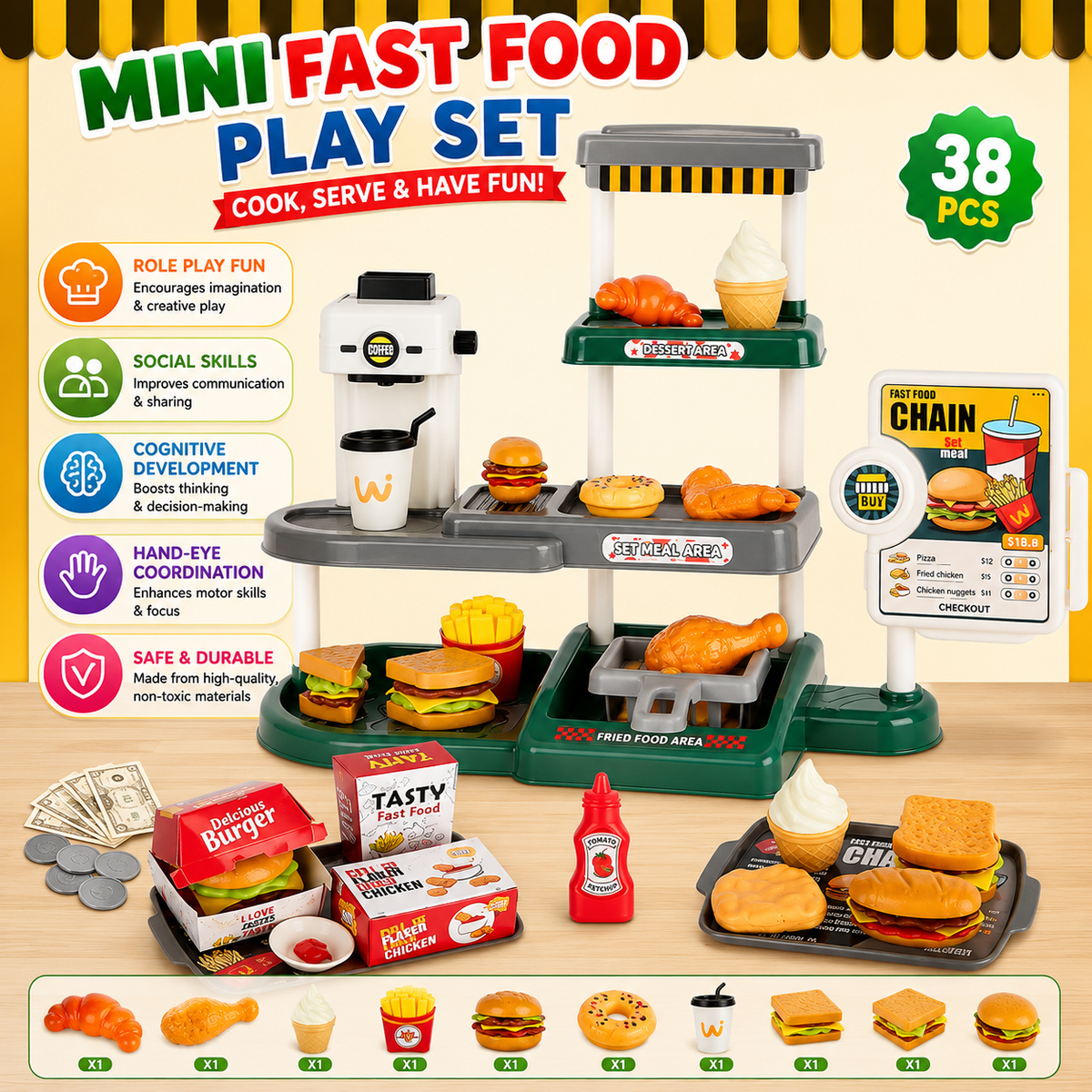 Food Set for Kids - 71pcs Pretend Play Kitchen Toy | Fun & Learning Gift