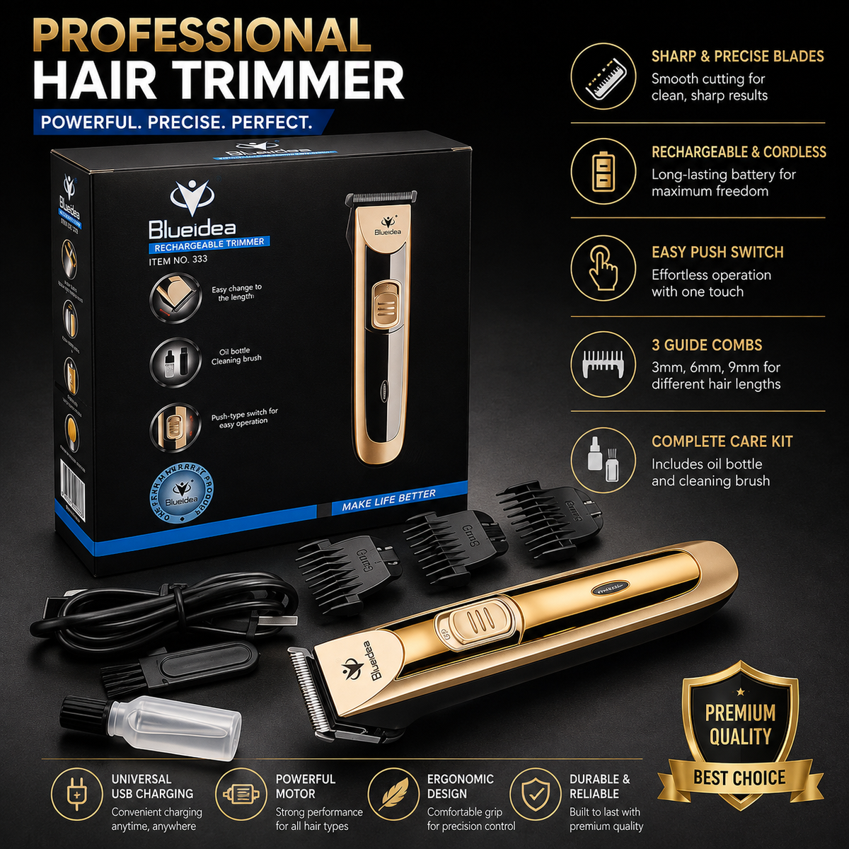Electric Hair & Beard Trimmer | Professional Clipper for Men
