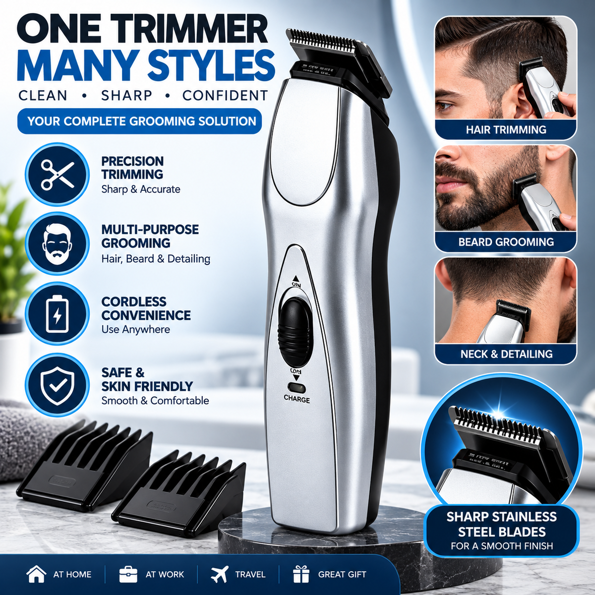 HC Hair Clipper - Professional Cordless Rechargeable Trimmer