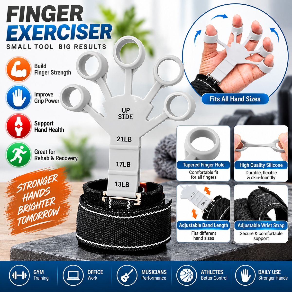 Metal-Hook Grip Strength Trainer - Adjustable Hand Exerciser for Power