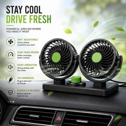 Portable Car Fan | 360° Rotatable Electric Cooling Fan with Adhesive