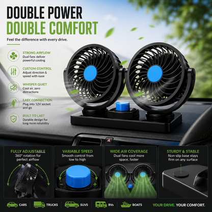 Portable Car Fan | 360° Rotatable Electric Cooling Fan with Adhesive