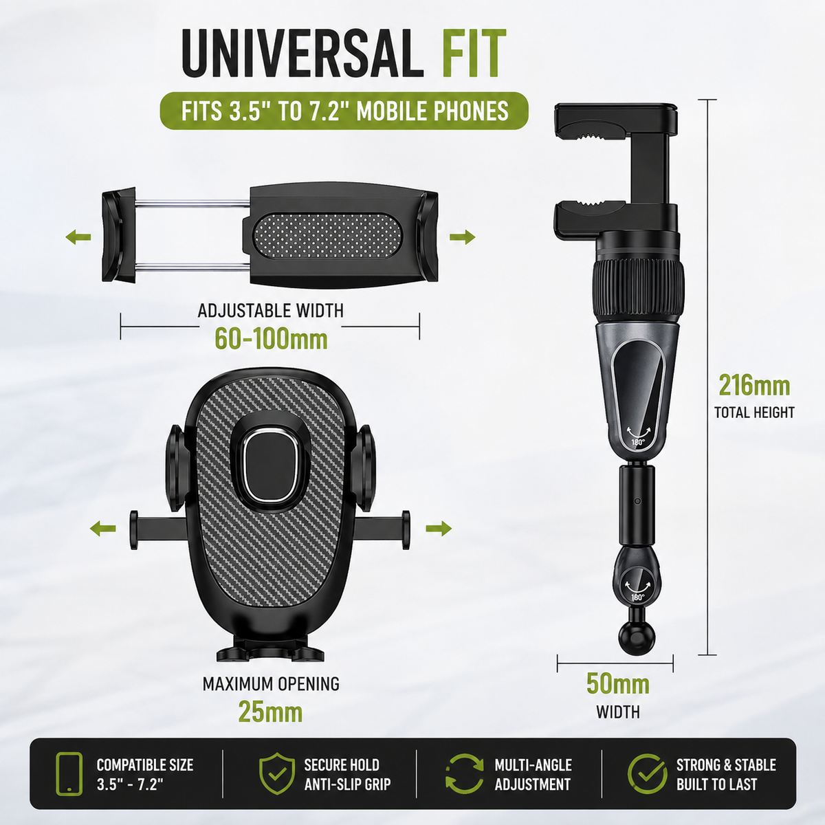 Flexible Car Phone Holder | Magnetic Mirror Mount with Adjustable Angles