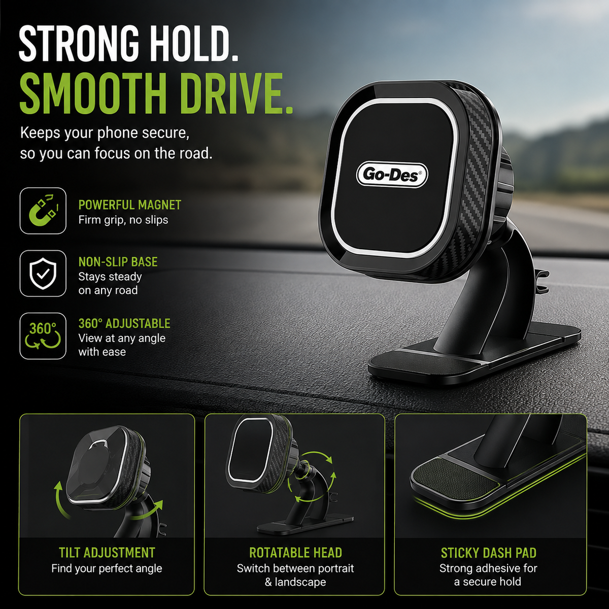 Magnetic Car Dashboard Phone Holder | Universal Mobile Stand