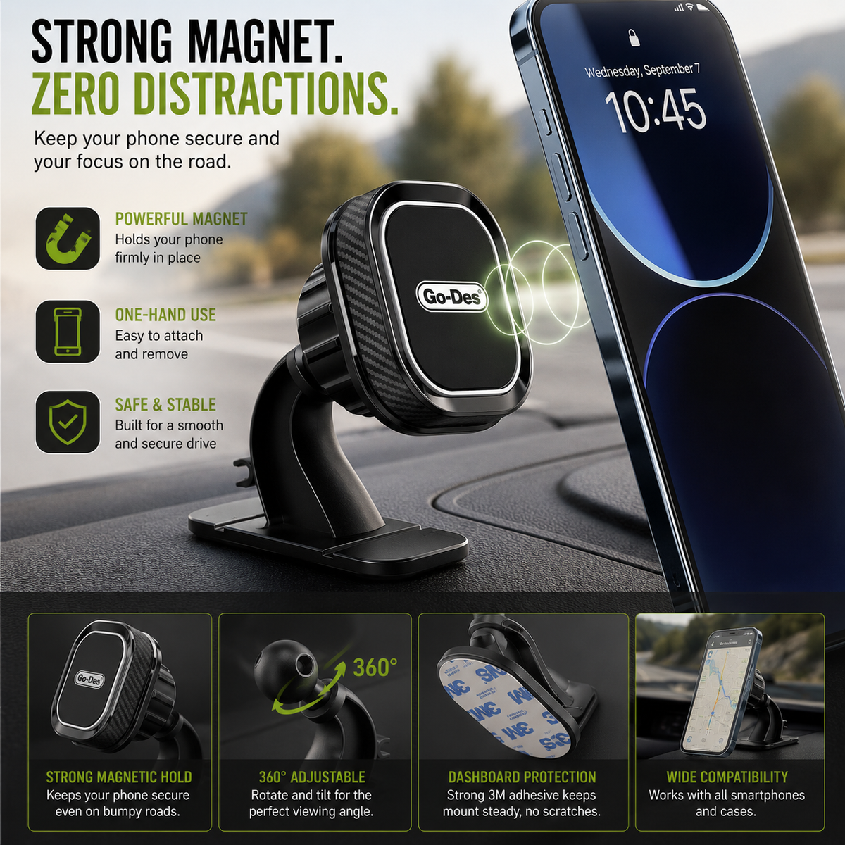 Magnetic Car Dashboard Phone Holder | Universal Mobile Stand