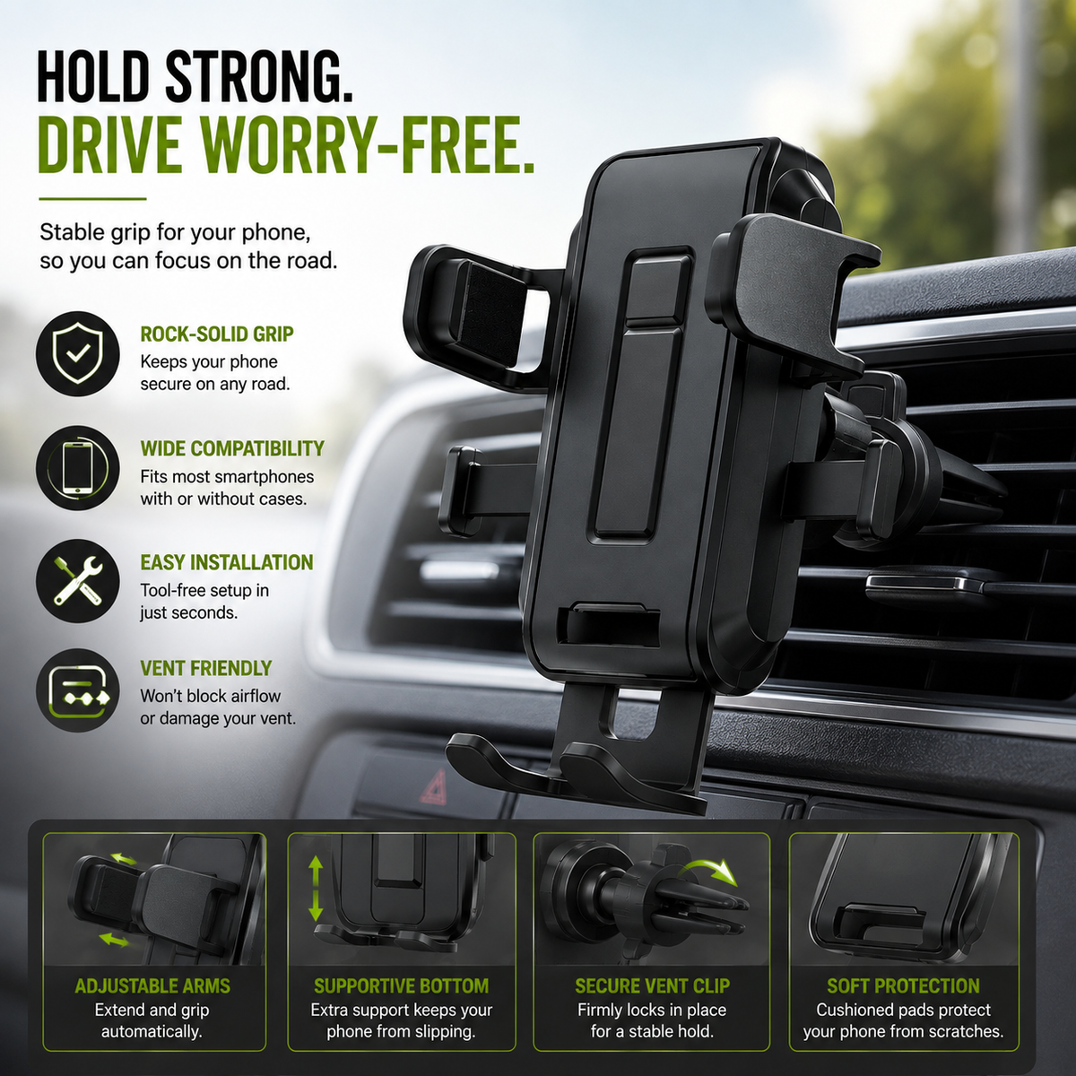 Car Bracket - Universal Phone & GPS Holder | Strong Grip
