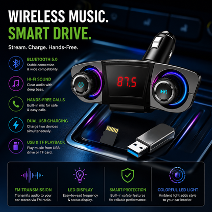 Car MP3 Player with Bluetooth, FM Transmitter & Dual USB Charging
