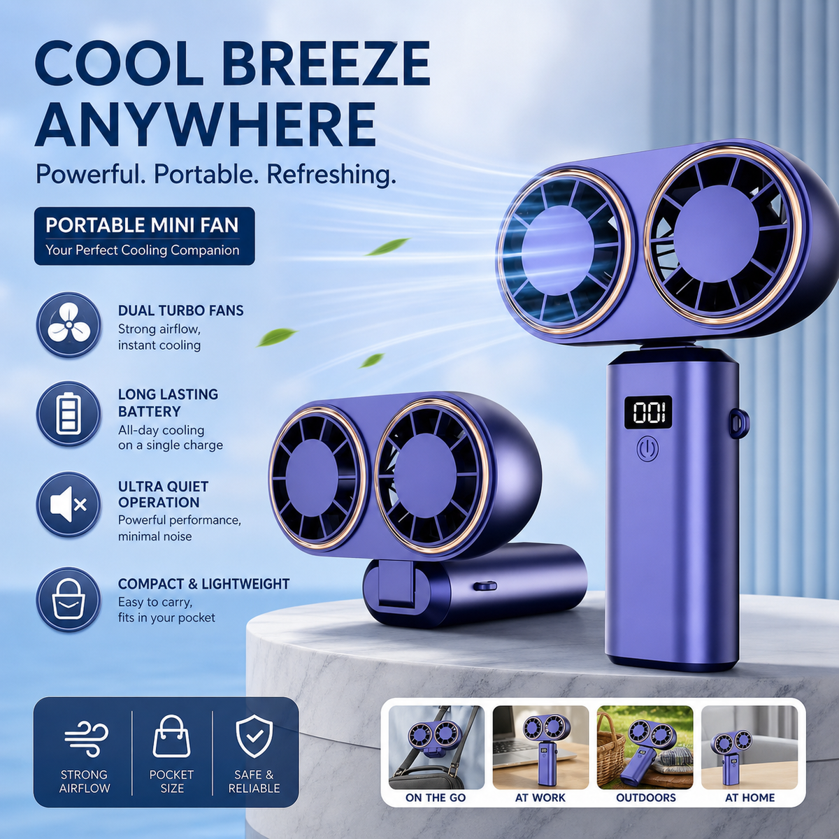 USB Handheld Mini Fan - Foldable, Portable & Neck Hanging with 5-Speed