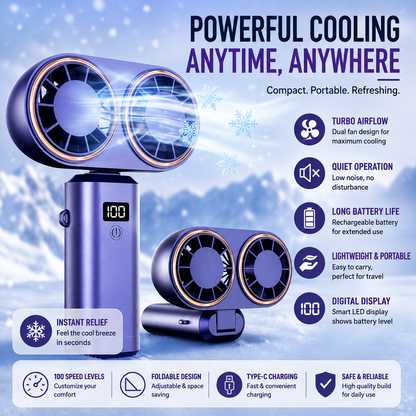 USB Handheld Mini Fan - Foldable, Portable & Neck Hanging with 5-Speed