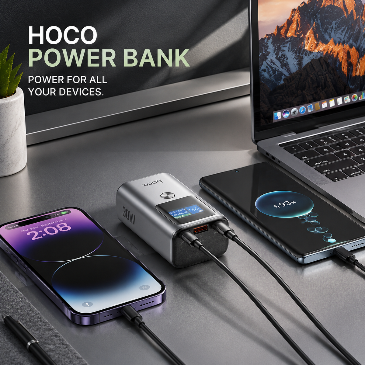 Hoco Q17A LED Power Bank - 30W PD Fast Charging | 22.5W QC3.0