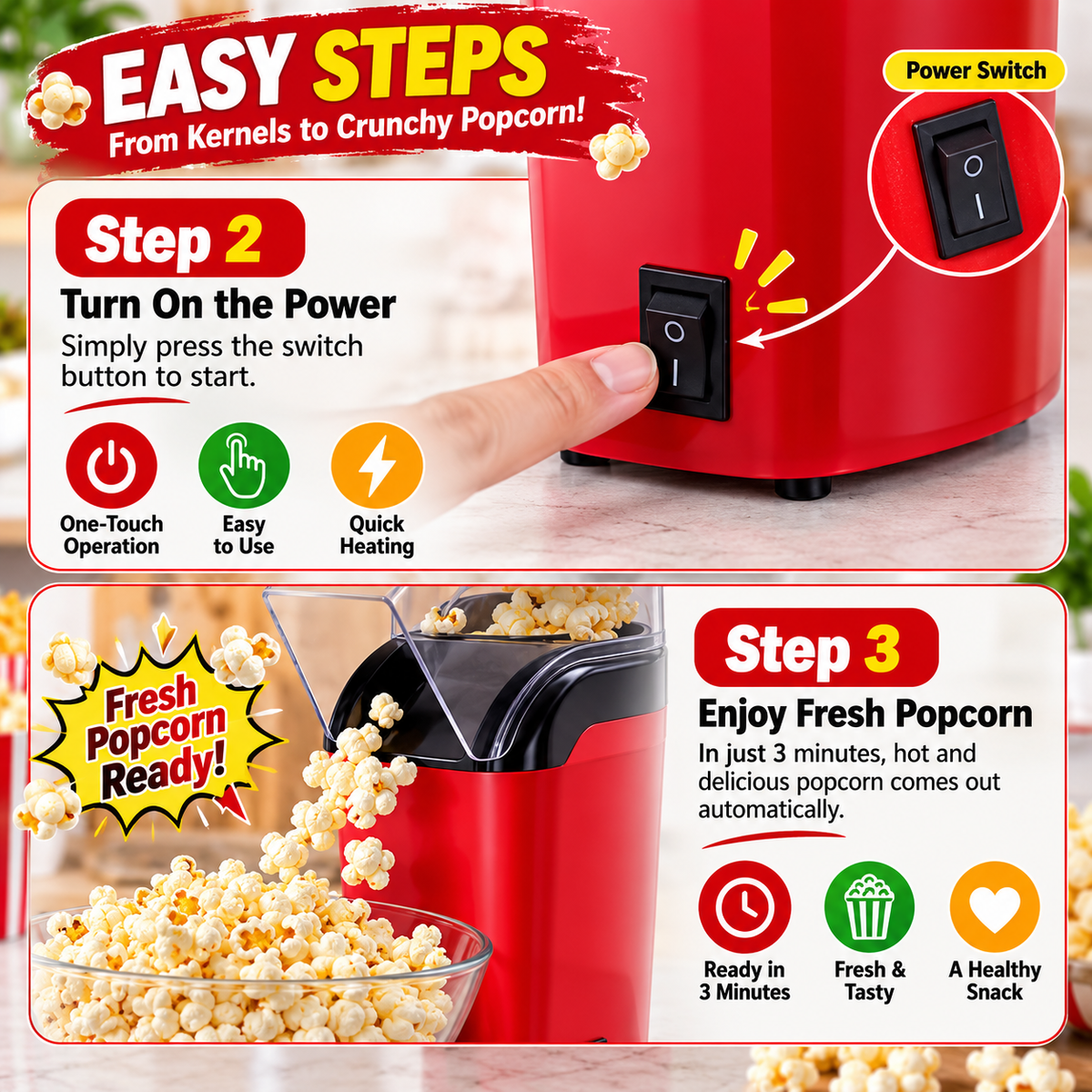 Mini Popcorn Machine | oil‑free popcorn machine that pops fresh