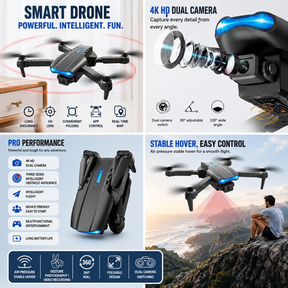 E99 Foldable Drone with Camera - 720p HD, 360° Flips & LED Lights