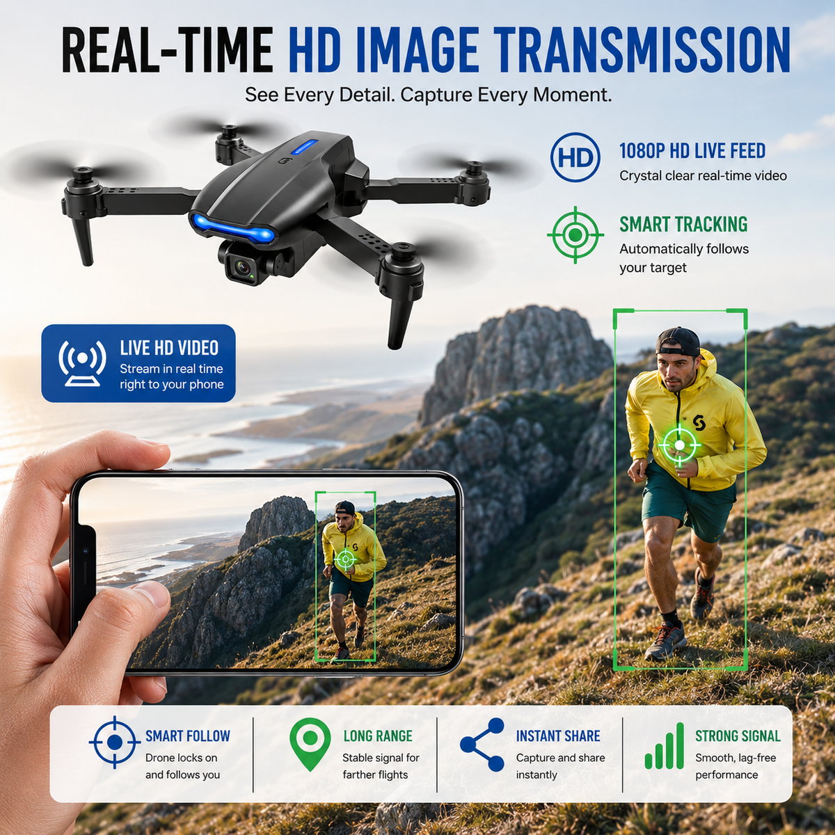 E99 Foldable Drone with Camera - 720p HD, 360° Flips & LED Lights