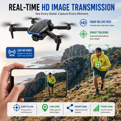 E99 Foldable Drone with Camera - 720p HD, 360° Flips & LED Lights