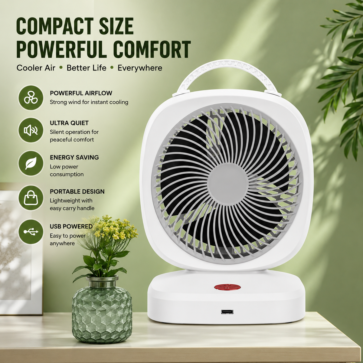 Mini Circulation Fan - Compact, Quiet & Powerful Cooling