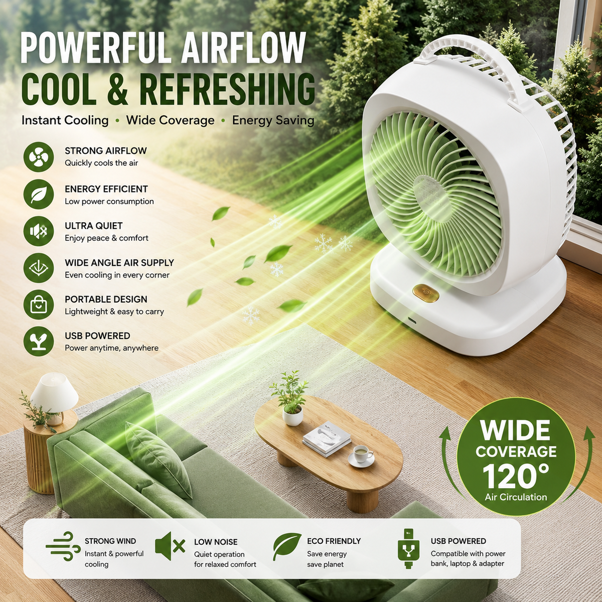 Mini Circulation Fan - Compact, Quiet & Powerful Cooling