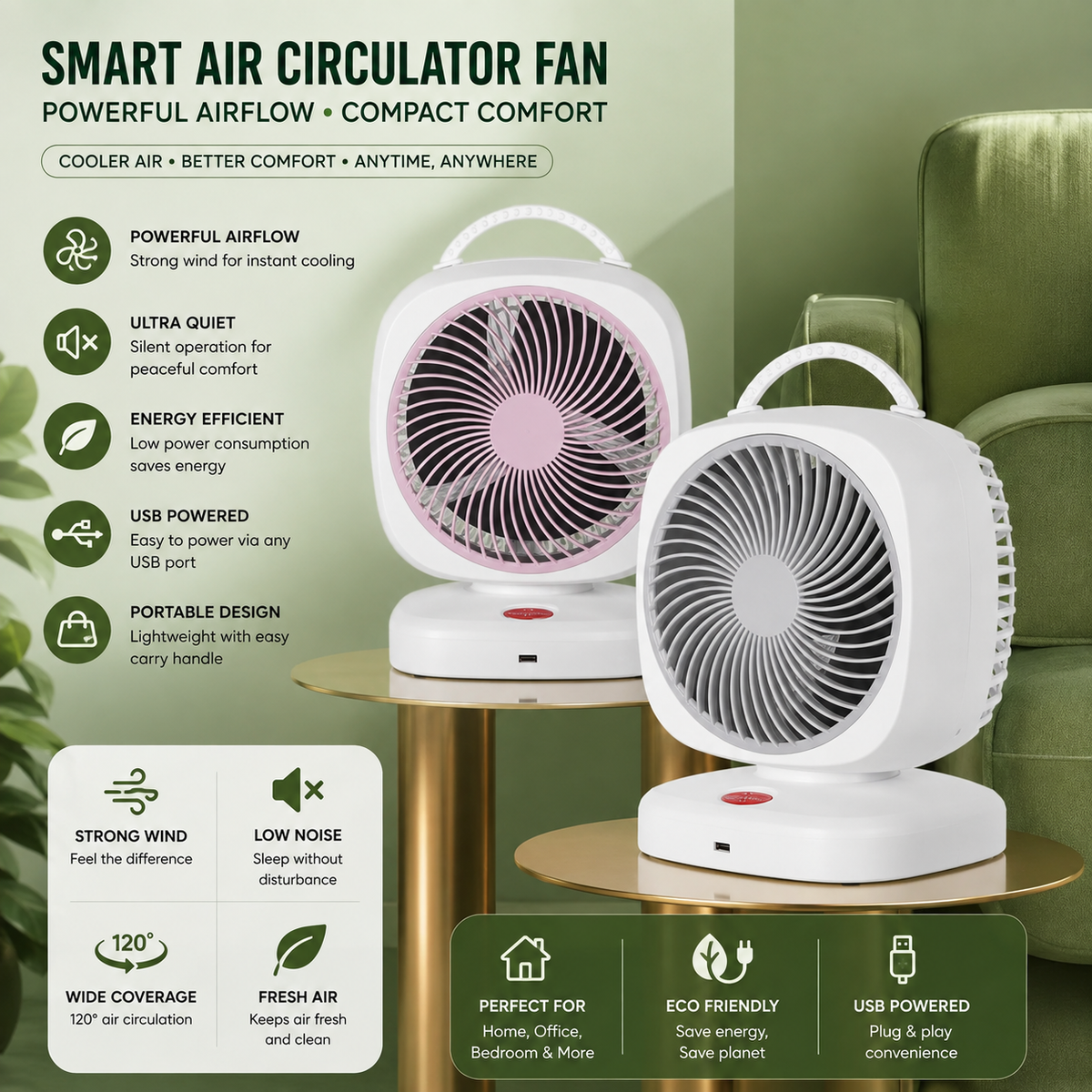 Mini Circulation Fan - Compact, Quiet & Powerful Cooling