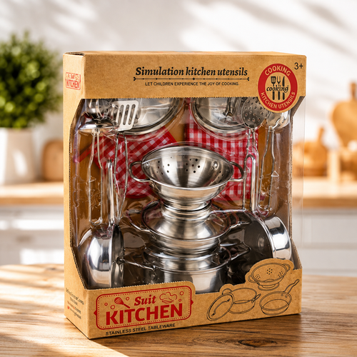Kids Kitchen Set - Pretend Cooking Playset with Utensils, Food