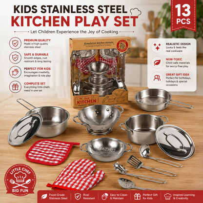 Kids Kitchen Set - Pretend Cooking Playset with Utensils, Food