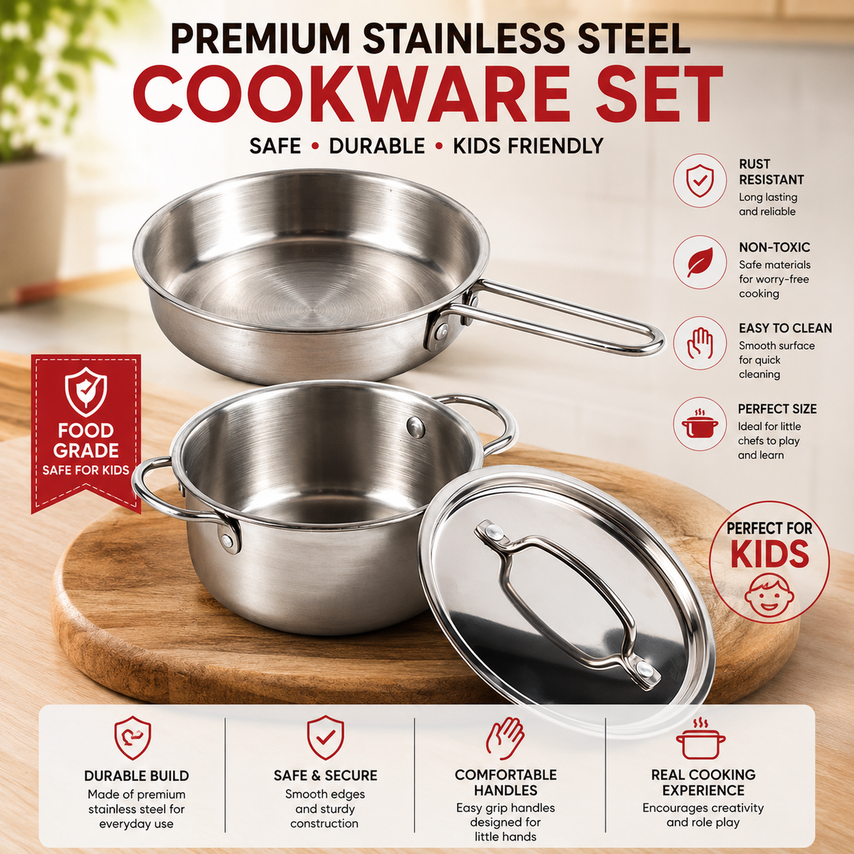 Kids Kitchen Set - Pretend Cooking Playset with Utensils, Food
