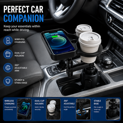Car Cup Holder with 15W Wireless Charging - Fast & Secure Mount☕
