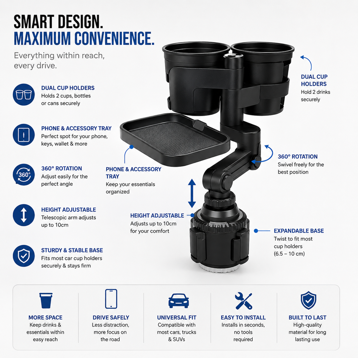 Car Cup Holder with 15W Wireless Charging - Fast & Secure Mount☕