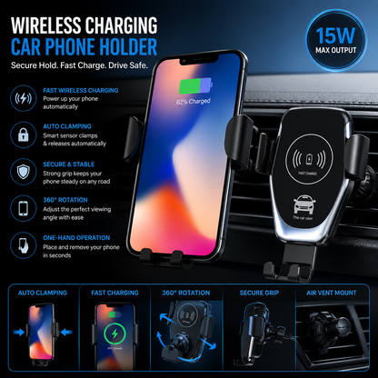 Auto-Clamping Wireless Car Charger - 10W Fast Charging Holder