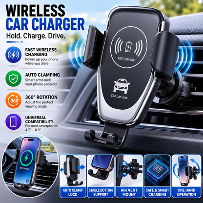 Auto-Clamping Wireless Car Charger - 10W Fast Charging Holder