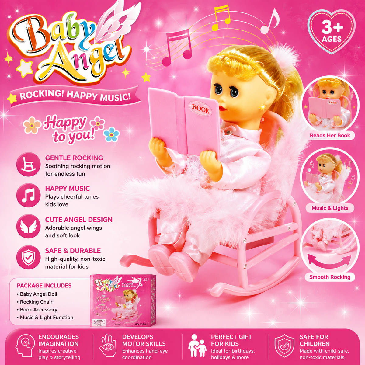 Baby Angel Doll - Musical & Colorful Light-Up Toy for Kids (3+ Years)