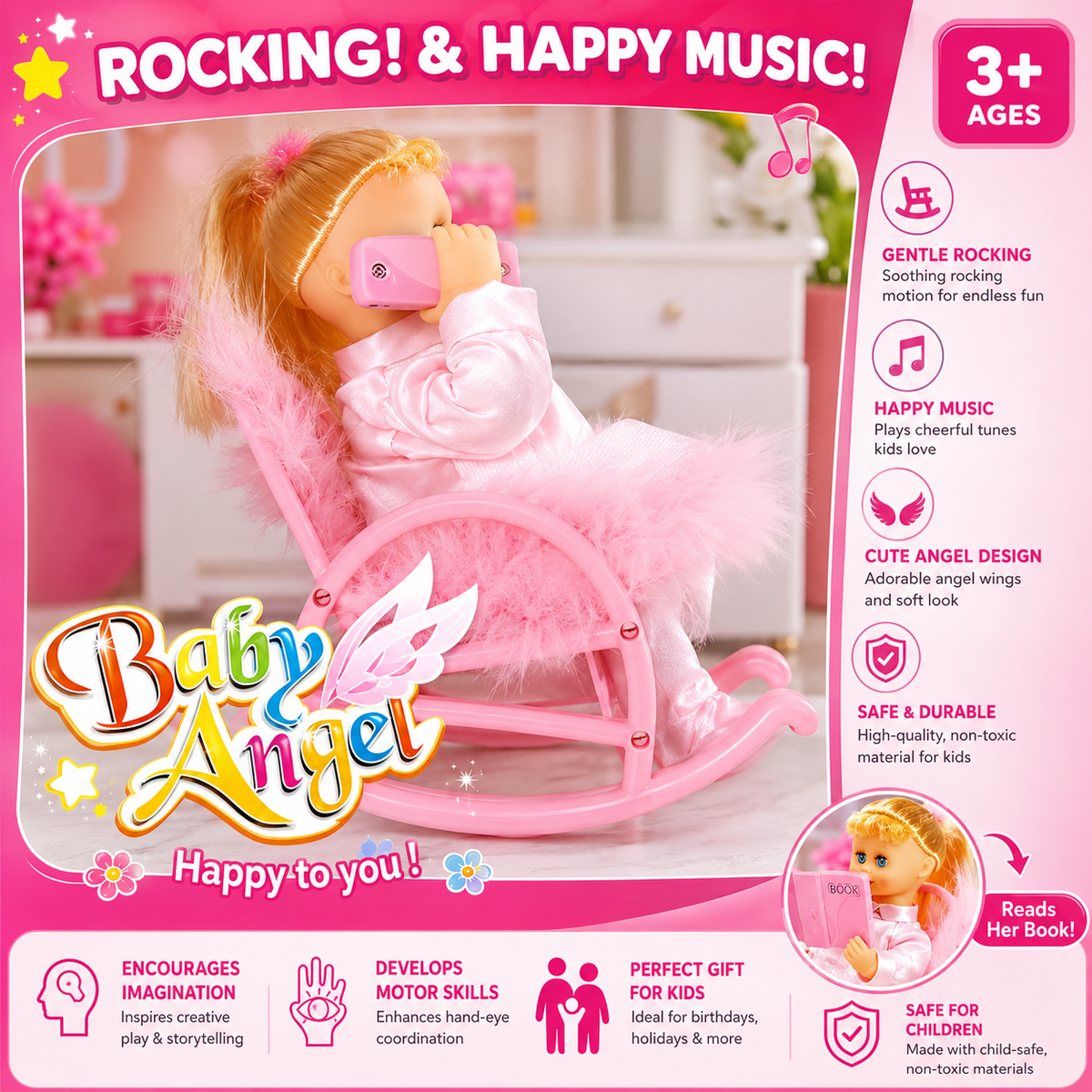 Baby Angel Doll - Musical & Colorful Light-Up Toy for Kids (3+ Years)