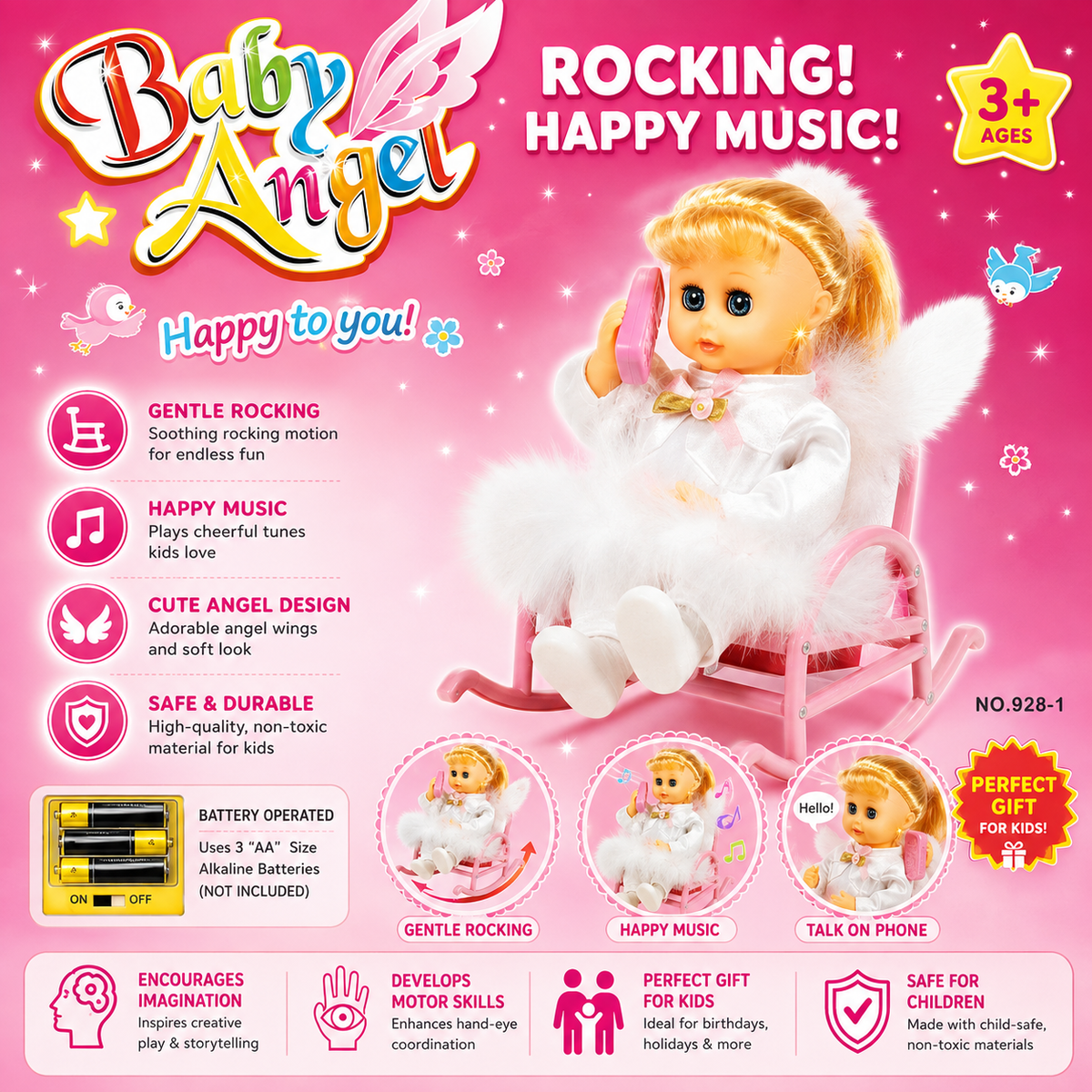 Baby Angel Doll - Musical & Colorful Light-Up Toy for Kids (3+ Years)