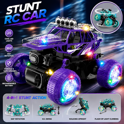 Double-Sided 360° RC Stunt Car Toy with Lights & Music - Rechargeable