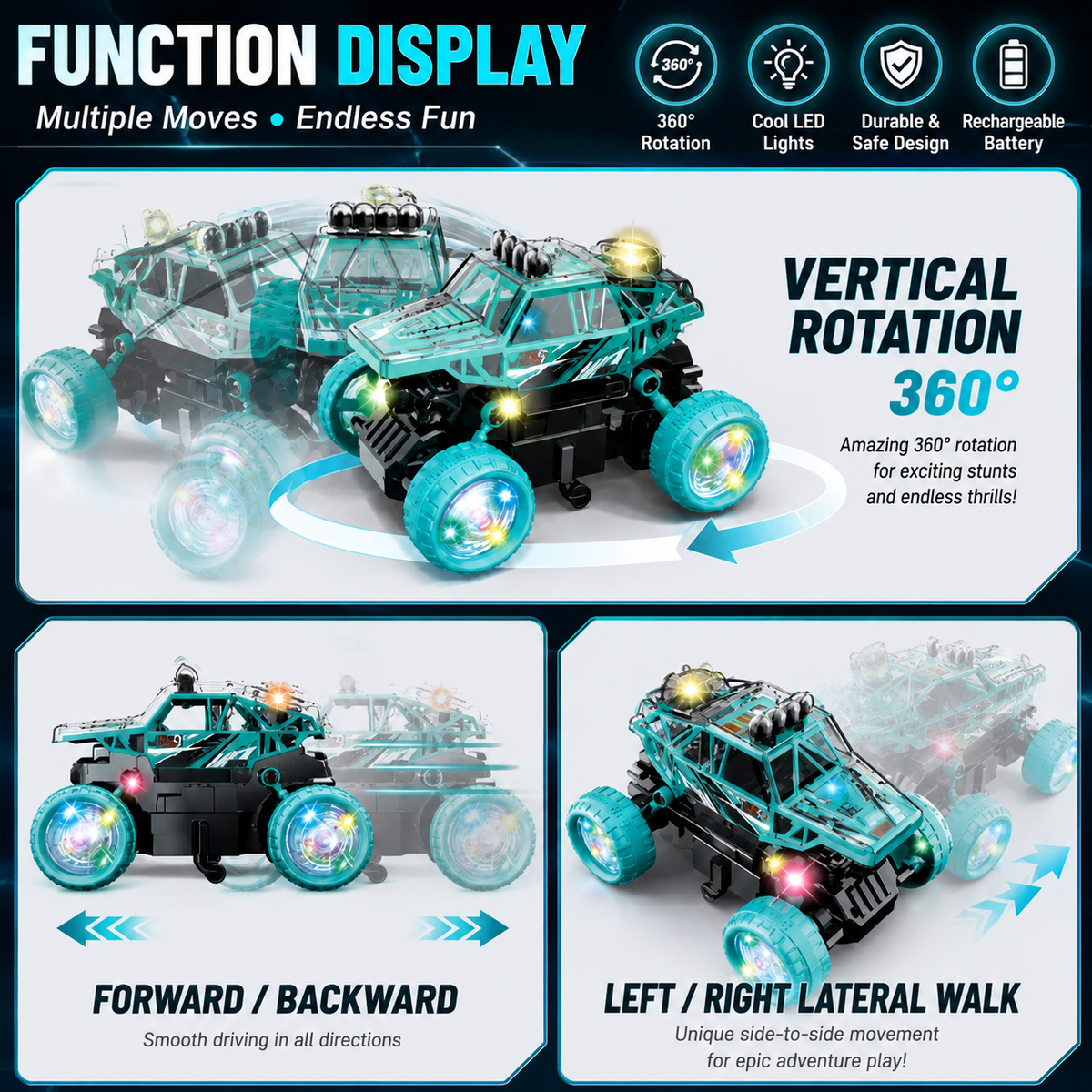 Double-Sided 360° RC Stunt Car Toy with Lights & Music - Rechargeable