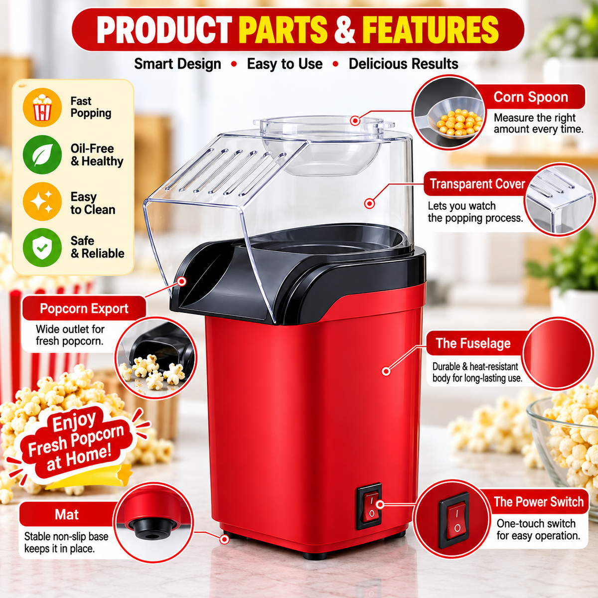Mini Popcorn Machine | oil‑free popcorn machine that pops fresh