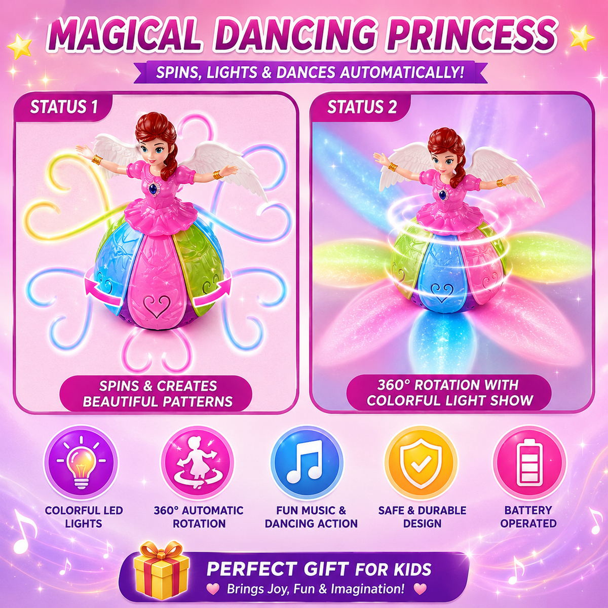 Dancing Angel Princess Doll with 3D Lights & Music