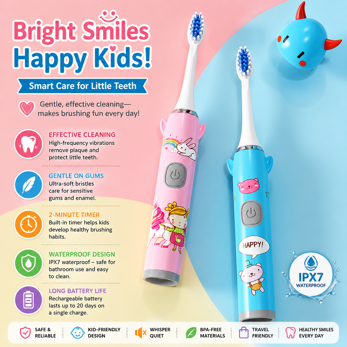 Children’s Cartoon Electric Toothbrush Fun & Gentle Brushing