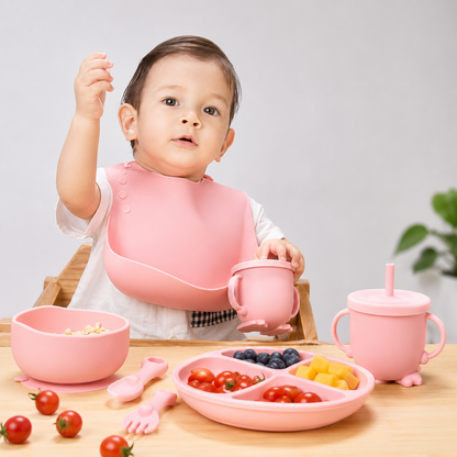 7-Piece Silicone Baby Cutlery Set - Safe Feeding Kit for Toddlers