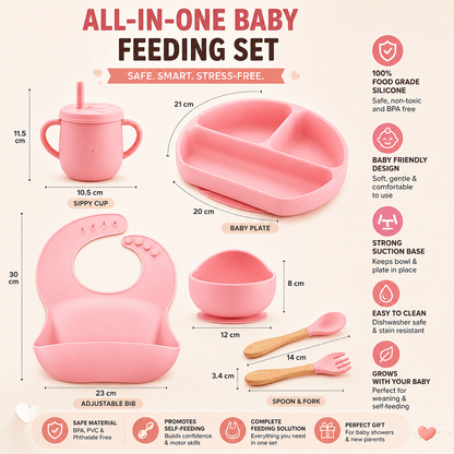 7-Piece Silicone Baby Cutlery Set - Safe Feeding Kit for Toddlers