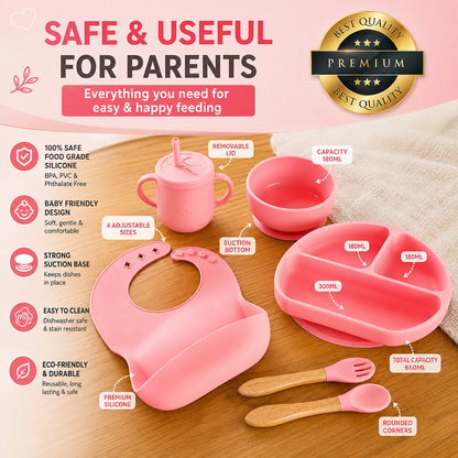 7-Piece Silicone Baby Cutlery Set - Safe Feeding Kit for Toddlers
