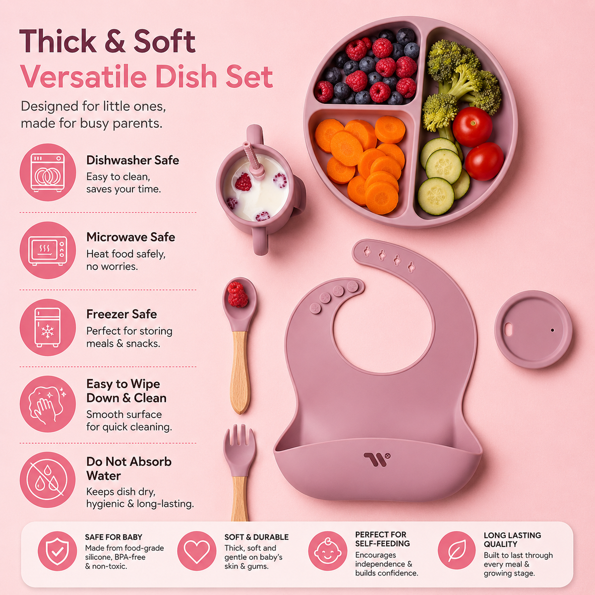 7-Piece Silicone Baby Cutlery Set - Safe Feeding Kit for Toddlers