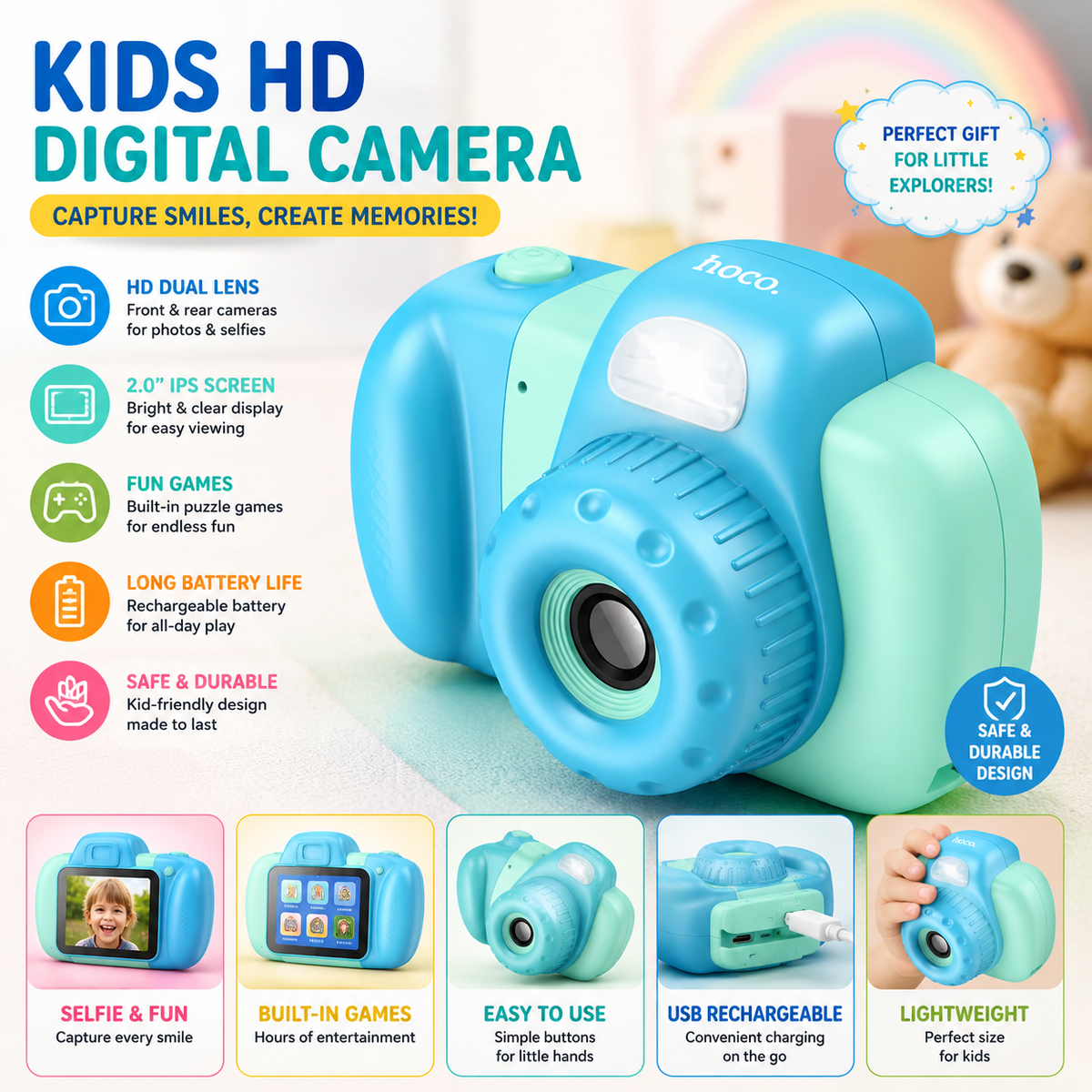 Hoco Dual Camera DV201 - Kids Digital Camera with HD Video, Fun & Easy