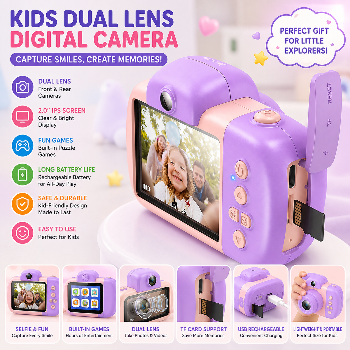 Hoco Dual Camera DV201 - Kids Digital Camera with HD Video, Fun & Easy