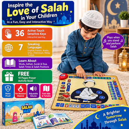 Islamic Mat for Children Education | All Prayers Covered & Waterproof & fire-resistant fabric