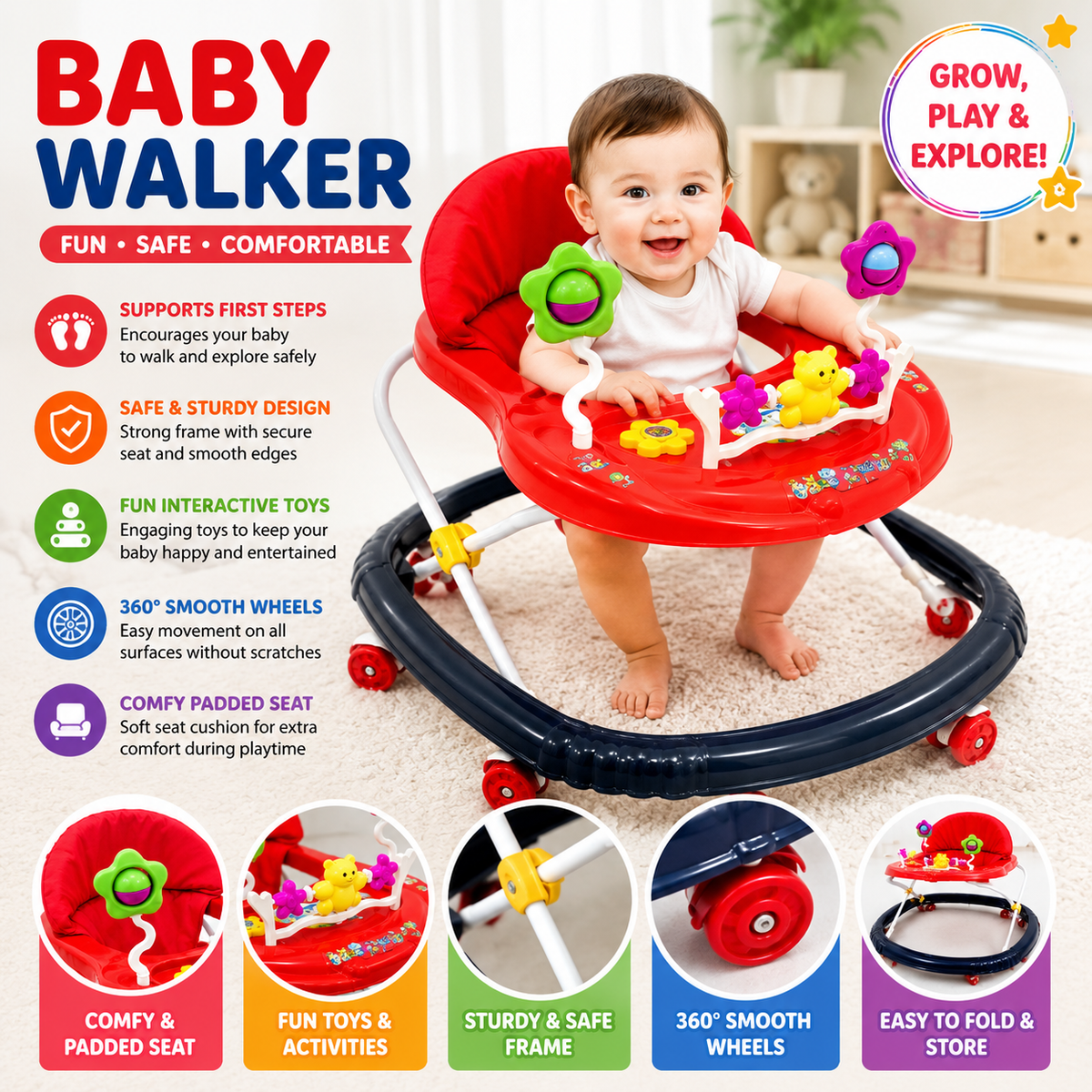 Kids Walker - Safe, Colorful & Supportive Baby Walking Aid
