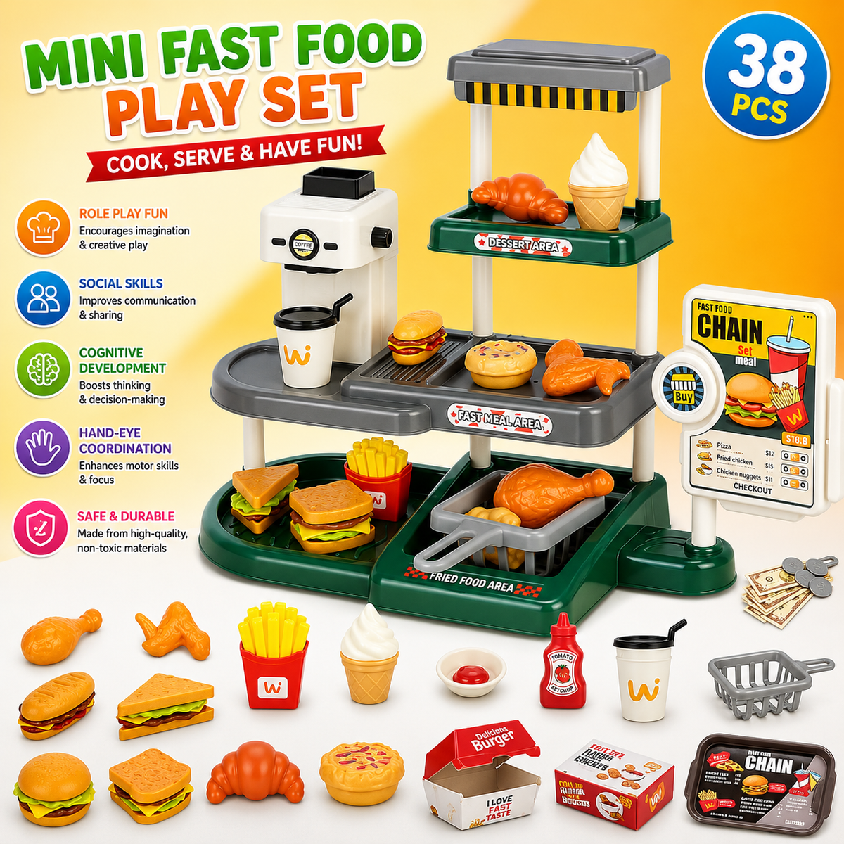 Food Set for Kids - 71pcs Pretend Play Kitchen Toy | Fun & Learning Gift