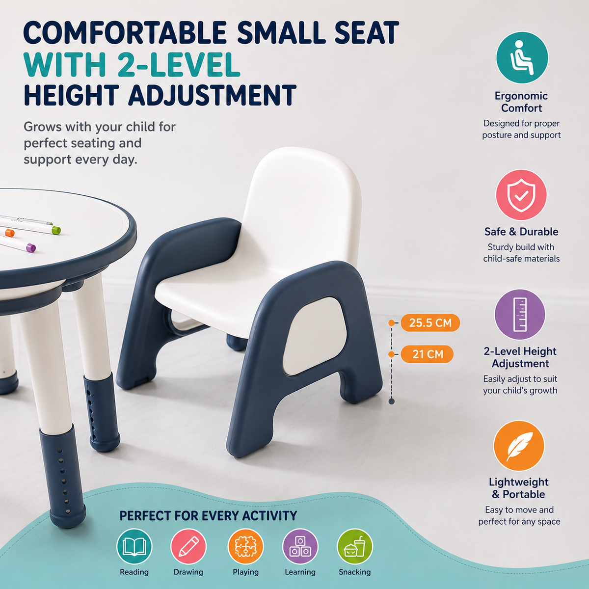 Kids Table & Chair Set - Ergonomic, Easy-Clean & Fun Colors!
