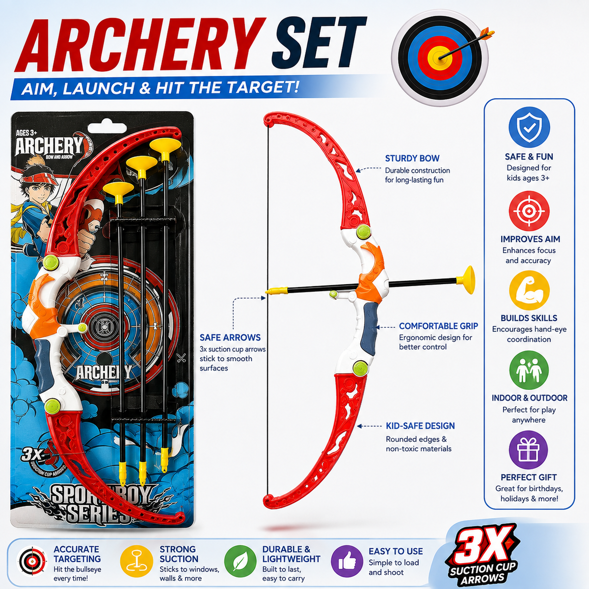 Archery Set for Kids Safe Bow & Arrow Toy with Target