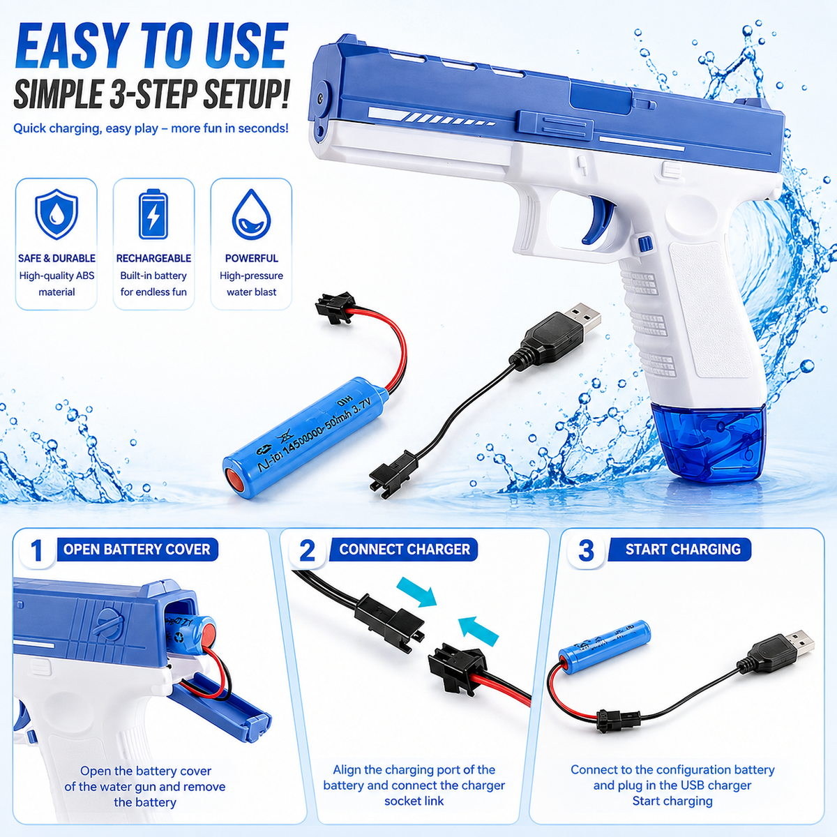 Glock Electric Water Gun | Rechargeable Automatic Water Blaster