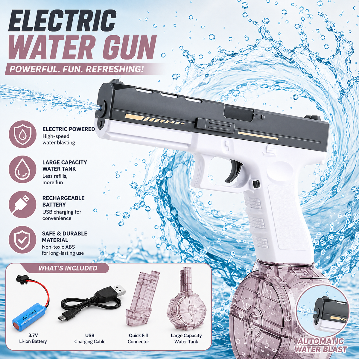 Glock Electric Water Gun | Rechargeable Automatic Water Blaster